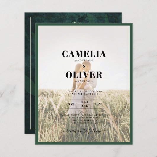 LeahG Emerald Forest Green Wedding INVITE (Vorne/Hinten)