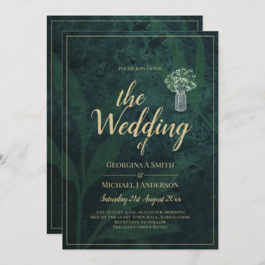 LeahG Emerald Forest Green Wedding INVITE Einladung (Vorne/Hinten)
