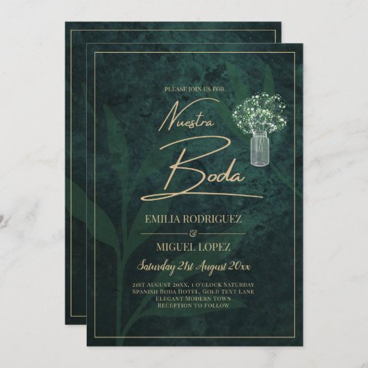 LeahG Emerald Forest Green Wedding INVITE Einladung (Vorne/Hinten)