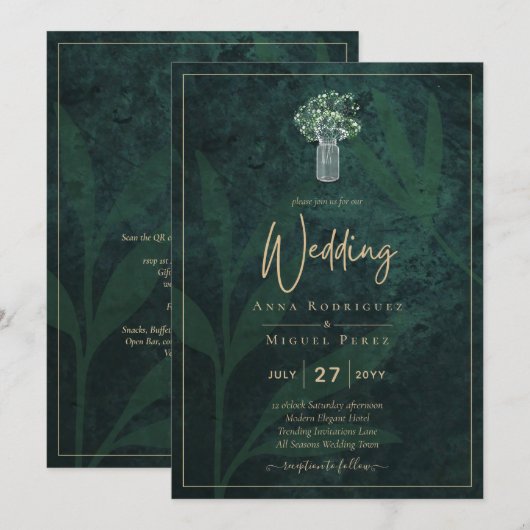LeahG Emerald Forest Green Wedding INVITE Einladung (Vorne/Hinten)