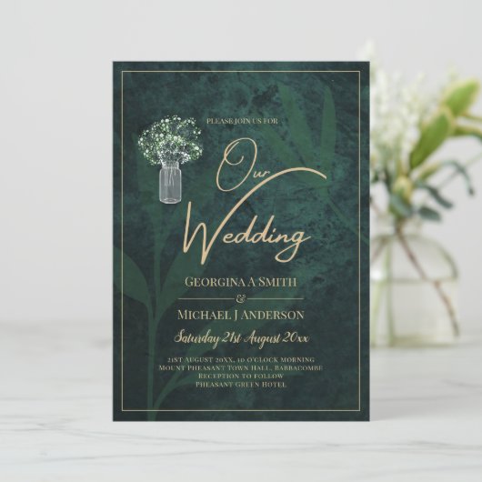 LeahG Emerald Forest Green Wedding INVITE Einladung (Stehend Vorderseite)