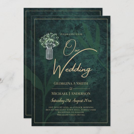 LeahG Emerald Forest Green Wedding INVITE Einladung (Vorne/Hinten)