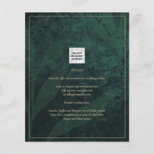LeahG Emerald Forest Green Wedding INVITE Flyer (Hinten)