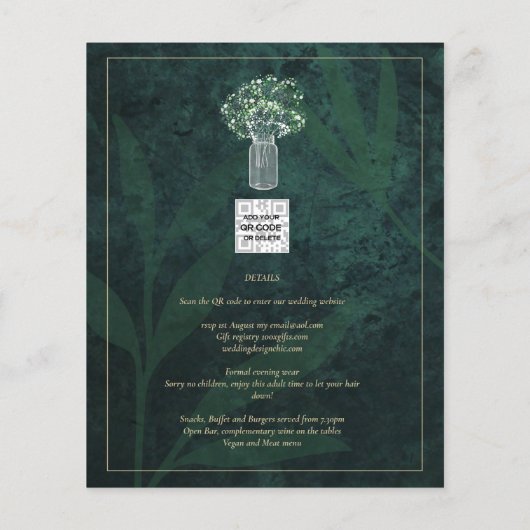 LeahG Emerald Forest Green Wedding INVITE Flyer (Hinten)