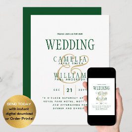 LeahG Emerald Green Gold Modern Wedding Einladung