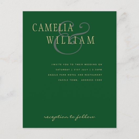 LeahG Emerald Green Gold Modern Wedding Einladung Flyer (Vorne)