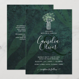 LeahG Emerald Green Gypsophila Mason Jar Wedding Einladung