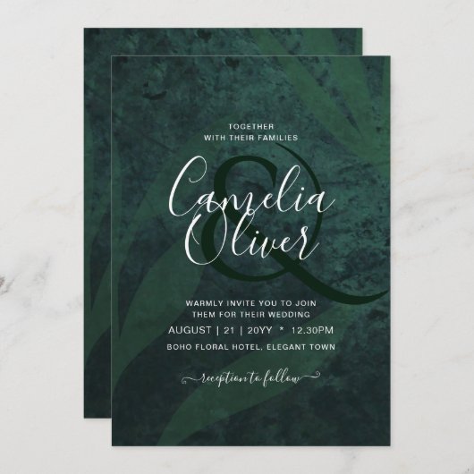 LeahG Emerald Green White Blätter Wedding Einladun Einladung (Vorne/Hinten)