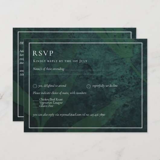 LeahG Emerald Green White Blätter Wedding Einladun Postkarte (Vorne/Hinten)