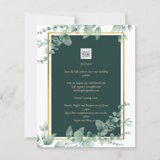 LeahG Eucalyptus Greenery Gold WEDDING QR CODE (Rückseite)