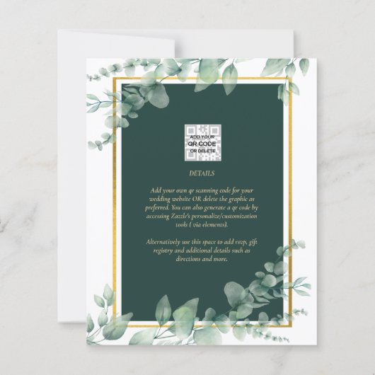 LeahG Eucalyptus Greenery Gold WEDDING QR CODE (Rückseite)