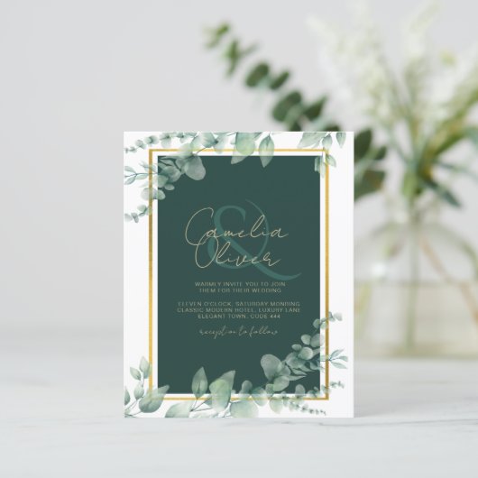 LeahG Eucalyptus Greenery Gold WEDDING QR CODE (Stehend Vorderseite)