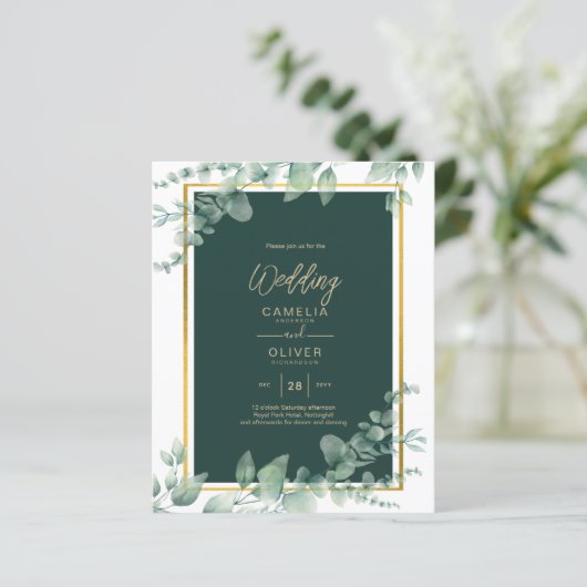 LeahG Eucalyptus Greenery Gold WEDDING QR CODE (Stehend Vorderseite)