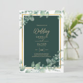 LeahG Eucalyptus Greenery Gold WEDDING QR CODE Einladung (Stehend Vorderseite)