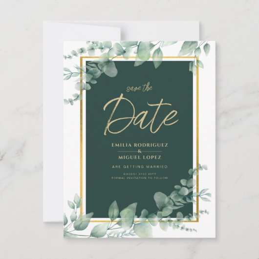 LeahG Eucalyptus Greenery Gold WEDDING QR CODE Einladung (Vorderseite)