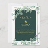 LeahG Eucalyptus Greenery Gold WEDDING QR CODE Einladung (Vorderseite)