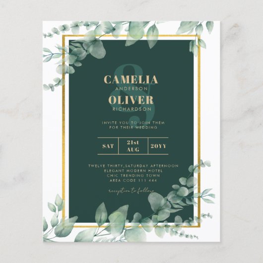 LeahG Eucalyptus Greenery Gold WEDDING QR CODE Flyer (Vorne)