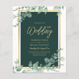 LeahG Eucalyptus Greenery Gold WEDDING QR CODE Flyer