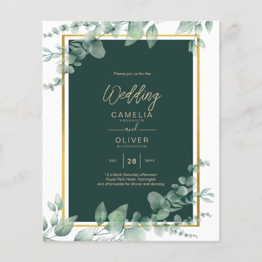 LeahG Eucalyptus Greenery Gold WEDDING QR CODE Flyer (Vorne)