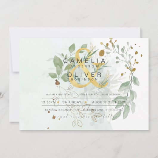 Leahg Eucalyptus Greenery Gold Wedding QR CODE IN Einladung (Vorderseite)