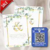 LeahG Eucalyptus Greenery Gold WEDDING QR CODE Inv
