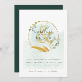 LeahG Eucalyptus Greenery Gold Wedding QR CODE INV Einladung