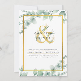 LeahG Eucalyptus Greenery Gold WEDDING QR CODE Inv Einladung