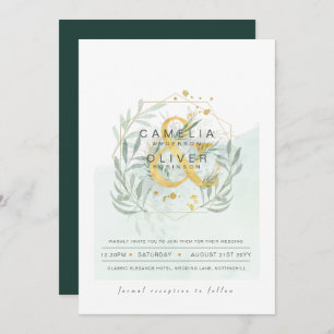 LeahG Eucalyptus Greenery Gold Wedding QR CODE INV Einladung