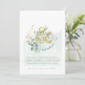 LeahG Eucalyptus Greenery Gold Wedding QR CODE INV Einladung (Stehend Vorderseite)