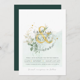 LeahG Eucalyptus Greenery Gold Wedding QR CODE INV Einladung