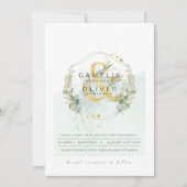 LeahG Eucalyptus Greenery Gold Wedding QR CODE INV Einladung (Vorderseite)
