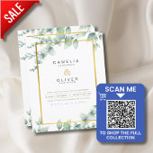 LeahG Eucalyptus Greenery Gold WEDDING QR CODE Inv Einladung