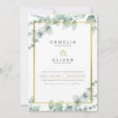 LeahG Eucalyptus Greenery Gold WEDDING QR CODE Inv Einladung (Vorderseite)