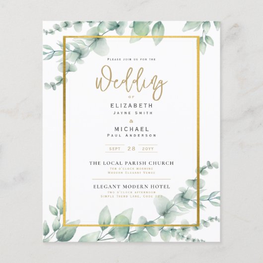 LeahG Eucalyptus Greenery Gold WEDDING QR CODE Inv Flyer (Vorne)