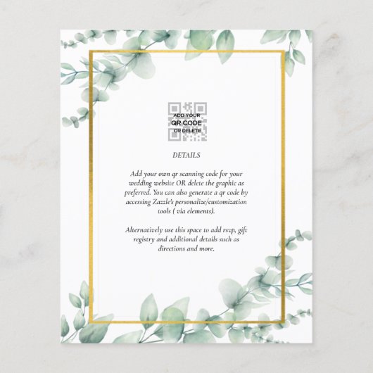 LeahG Eucalyptus Greenery Gold WEDDING QR CODE Inv Flyer (Hinten)
