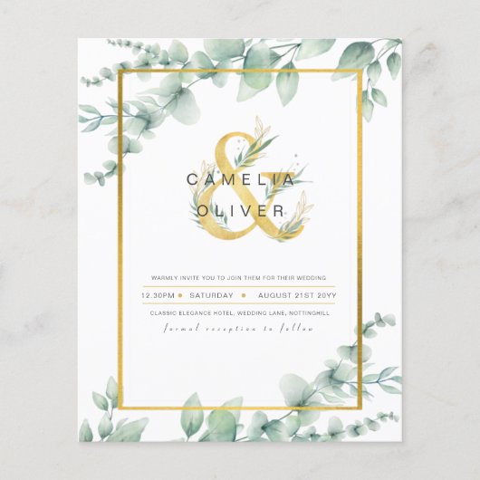 LeahG Eucalyptus Greenery Gold WEDDING QR CODE Inv Flyer (Vorne)