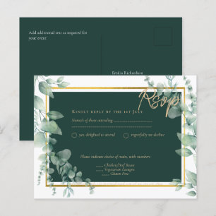 LeahG Eucalyptus Greenery Gold WEDDING QR CODE Postkarte