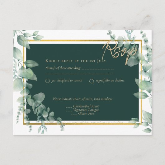LeahG Eucalyptus Greenery Gold WEDDING QR CODE Postkarte (Vorderseite)