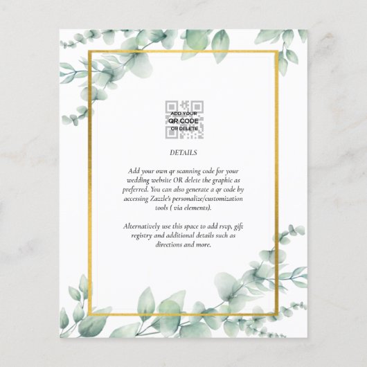 LeahG Eucalyptus Greenery Gold WEDDING Template Flyer (Hinten)