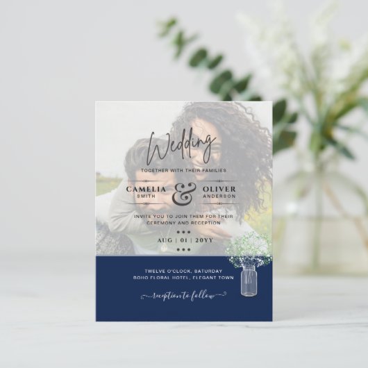 LeahG FOTO OVERLAY Gypsophila Wedding Einladung (Stehend Vorderseite)