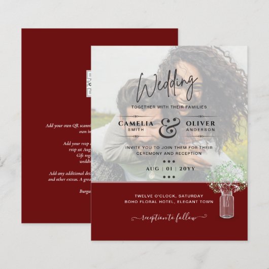 LeahG FOTO OVERLAY Gypsophila Wedding Einladung (Vorne/Hinten)