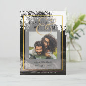 LeahG FOTO Wedding Black Gold INK Rett Date Einladung (Stehend Vorderseite)