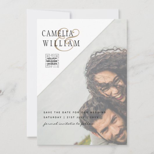 LeahG FOTO WEDDING QR CODE UAWG DATUM EINLADEN Einladung (Vorderseite)