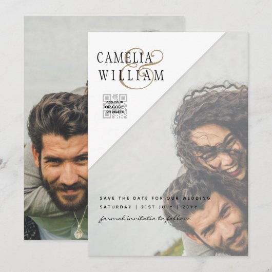 LeahG FOTO WEDDING QR CODE UAWG DATUM EINLADEN Einladung (Vorne/Hinten)