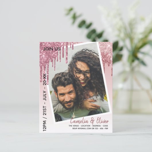 LeahG Glitzer Tropfens Foto Overlay Wedding Einlad (Stehend Vorderseite)