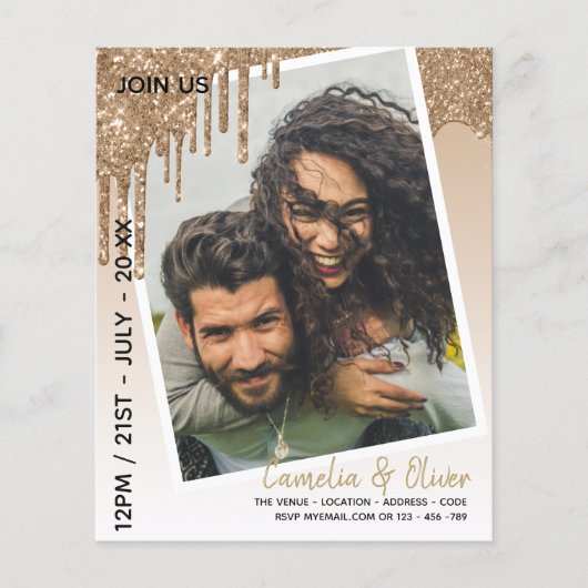 LeahG Glitzer Tropfens Foto Overlay Wedding Einlad Flyer (Vorne)