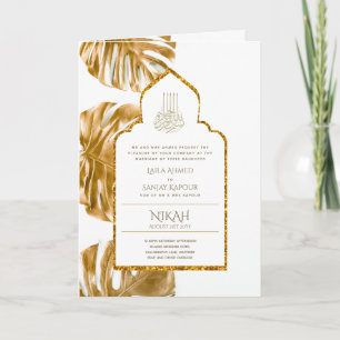 LeahG Gold White Islamic Wedding lädt ein Karte