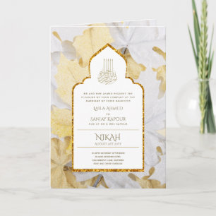 LeahG Gold White Islamic Wedding lädt ein Karte
