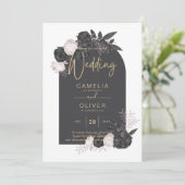 LeahG Gray Pink Roses Modern Herbst Winter Wedding Einladung (Stehend Vorderseite)