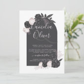 LeahG Gray Pink Roses Modern Herbst Winter Wedding Einladung (Stehend Vorderseite)